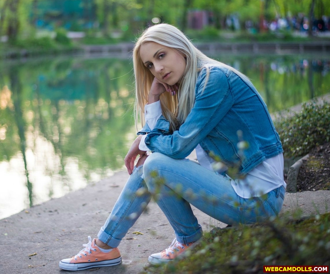Blonde Girl in Blue Jean and Blue Denim Jacket on Webcamdolls